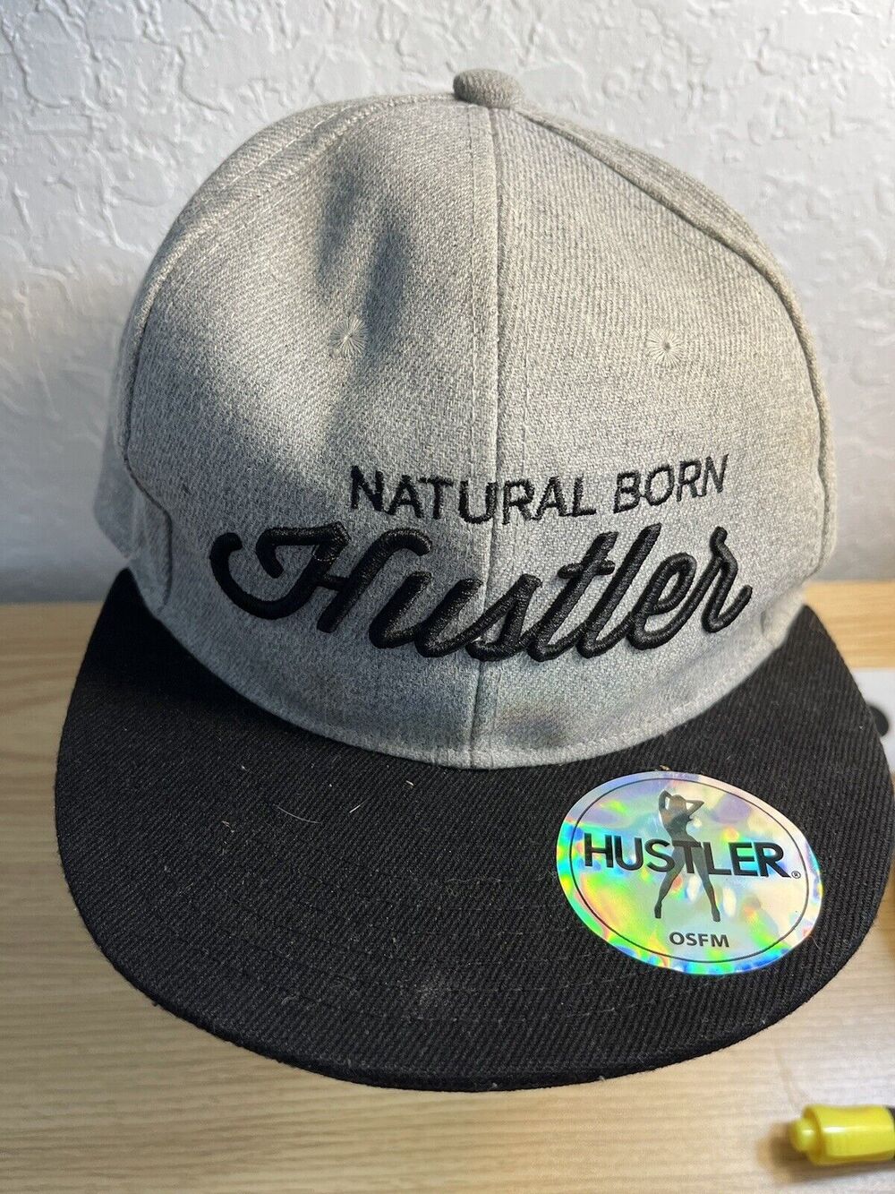 Hustler Natural Born Hustler Gray Black Snapback Hat OSFM Adjustable Cap